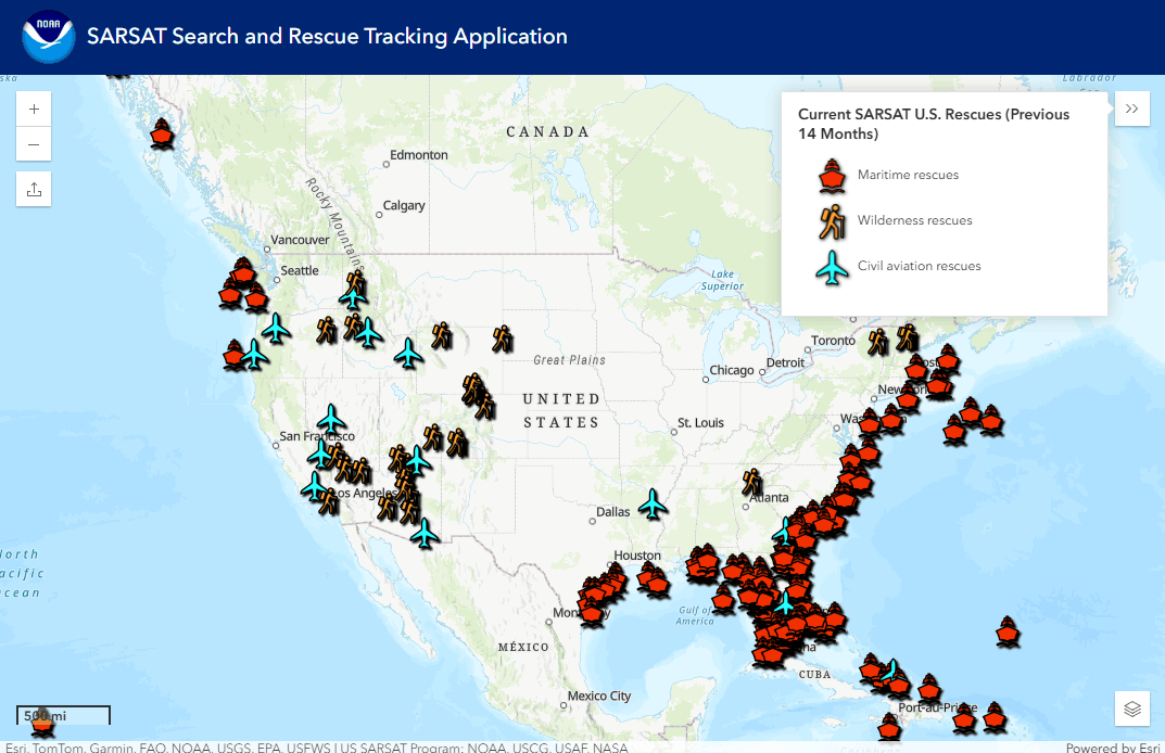 SARSAT Interactive Rescue map image
