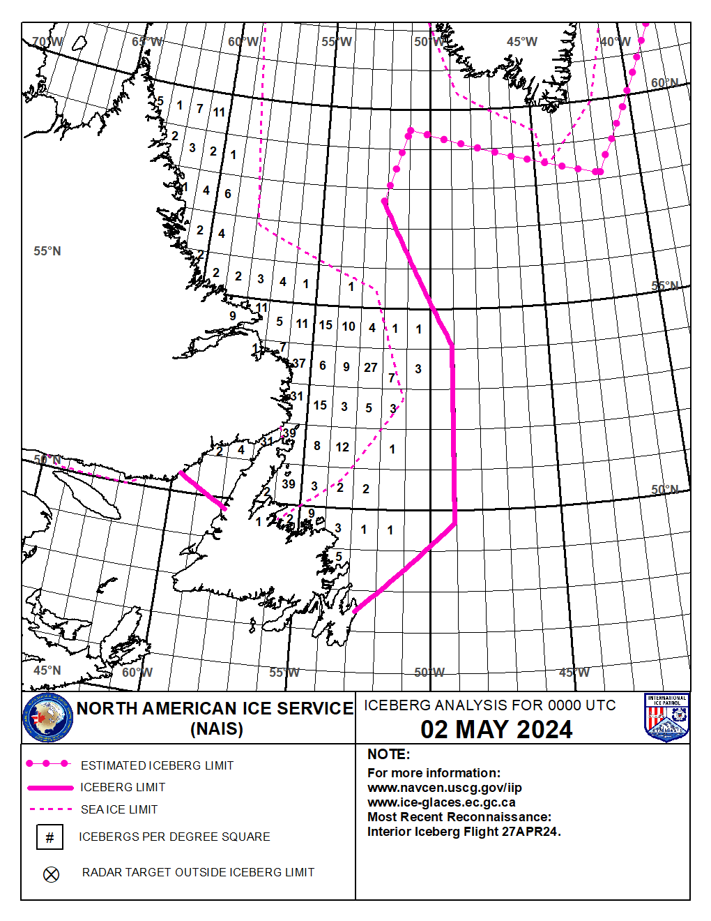 Map of Iceberg Analysis for North-Atlantic sea